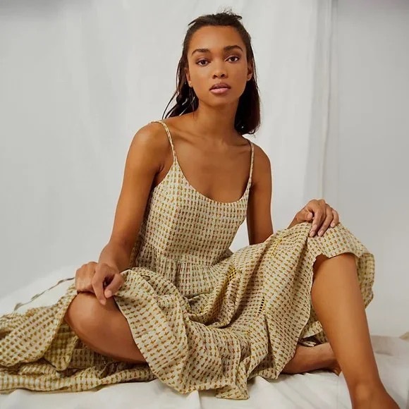 Free People Intimately Midnight Dance Tiered Metallic Printed Lattice Beach Maxi - Picture 7 of 7